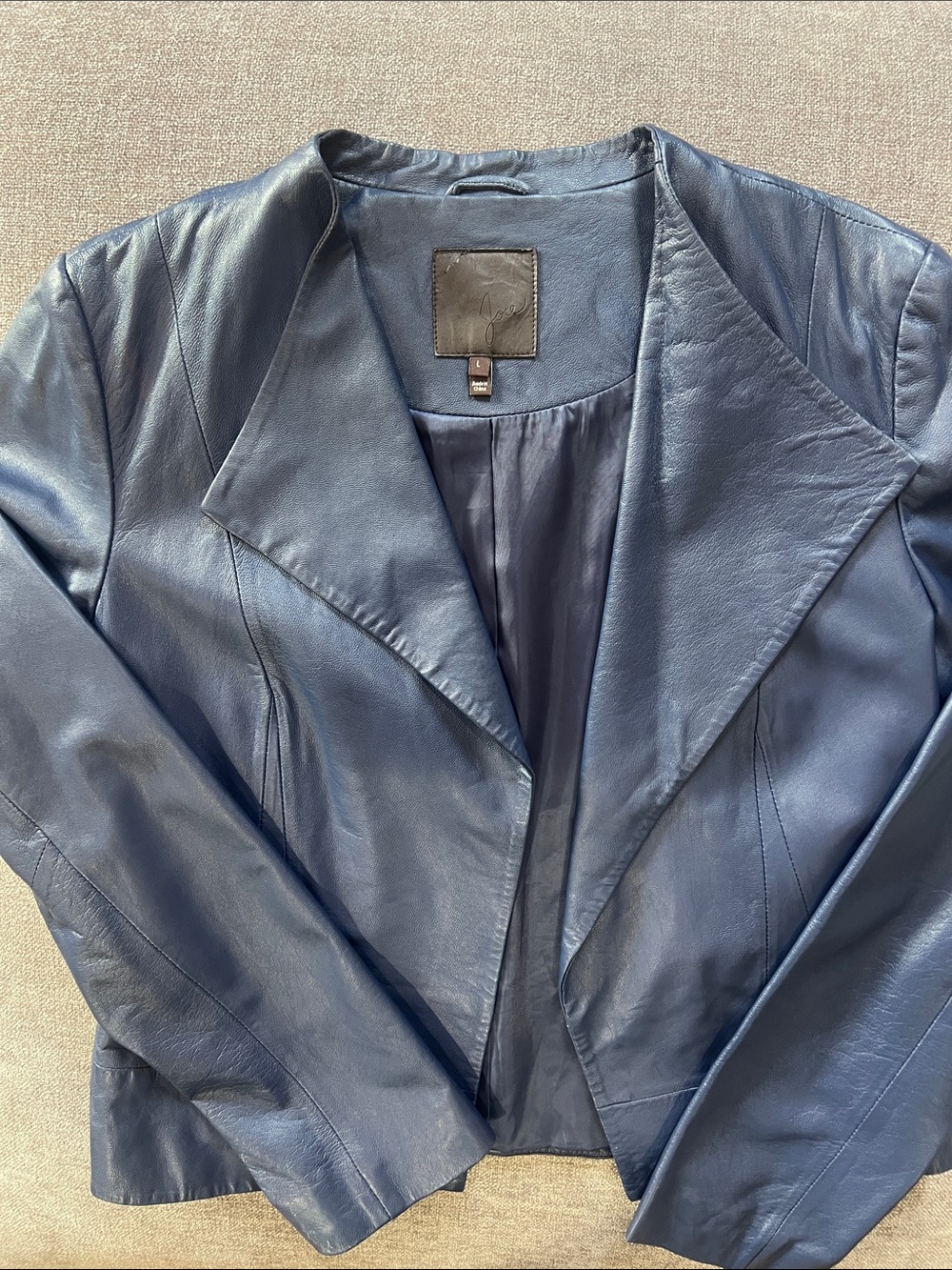 Womens Joie Navy Leather Jacket - Classic Open Front Coat